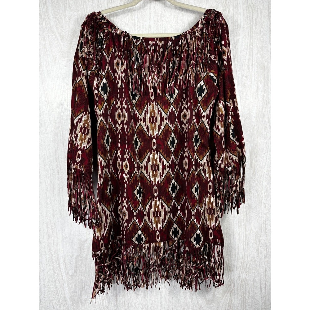 Cinco Ranch Aztec Fringe Tunic XL Western Boho Festival Southwestern Peasant - Picture 3 of 10